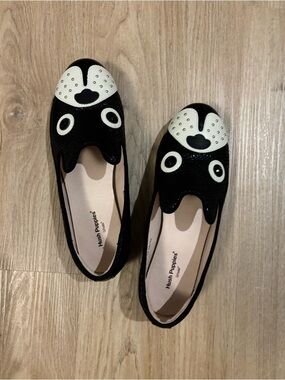 Hush Puppies Black & White Dog Face Loafers Flats